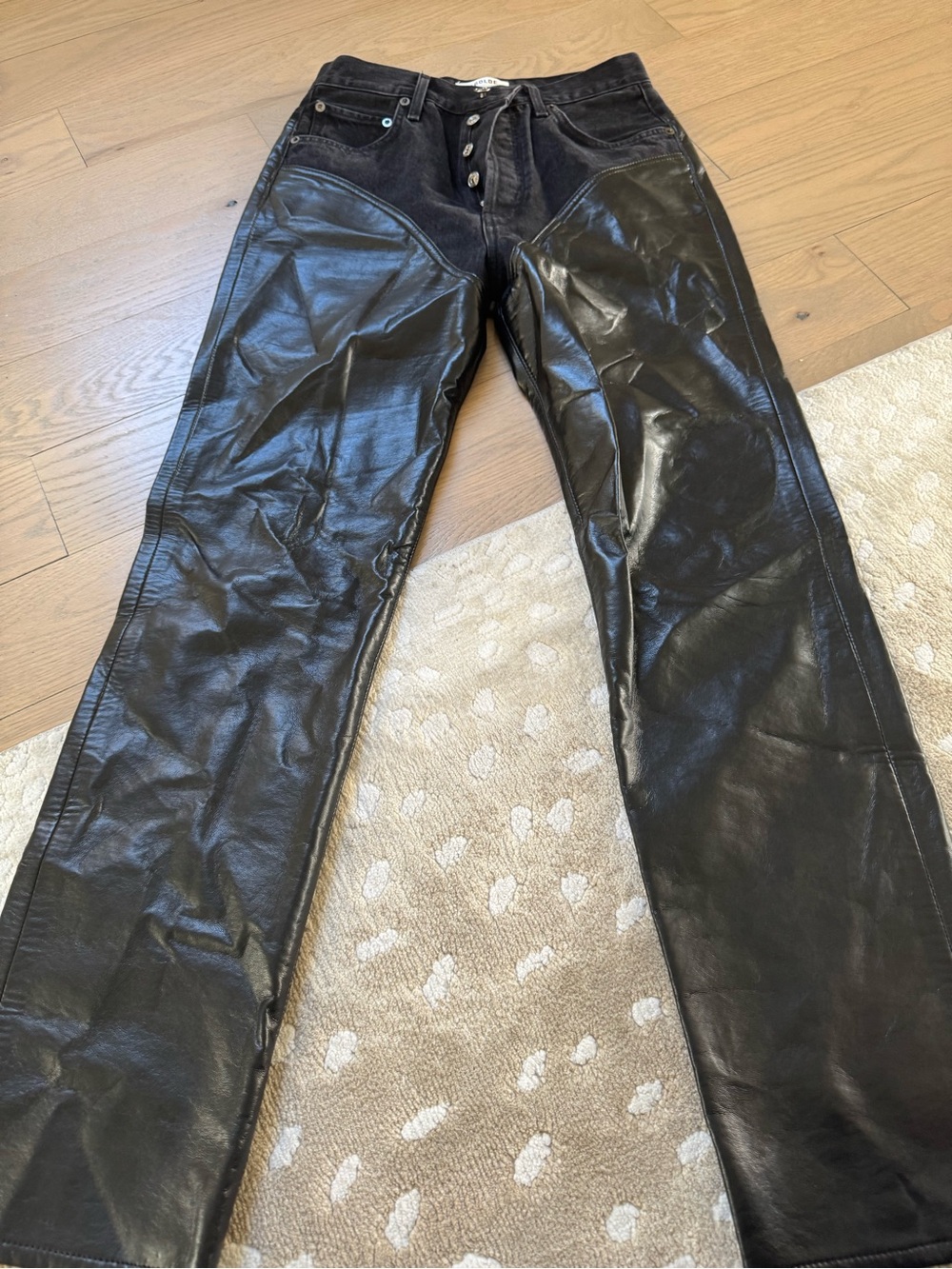 Agolde Black Faux Leather Straight Leg Jeans